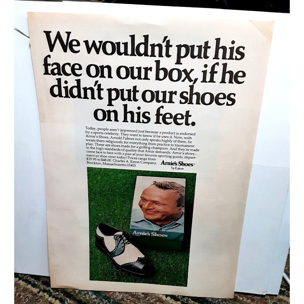 1973 Eaton Arnie's Shoes Arnold Palmer Golf Original vintage print ad